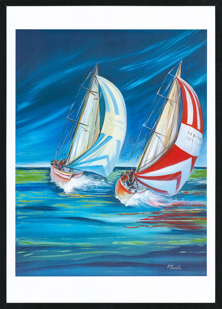 Detlev Henrichs DH007 Regatta 2 420x594mm in black frame Yachts sailing