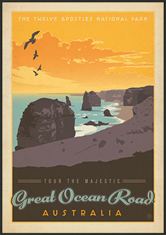 AL JOEAND 116752 VINTAGE ADVERTISING 12 APOSTLES GREAT OCEAN ROAD VICTORIA AUSTRALIA - ArtFramed