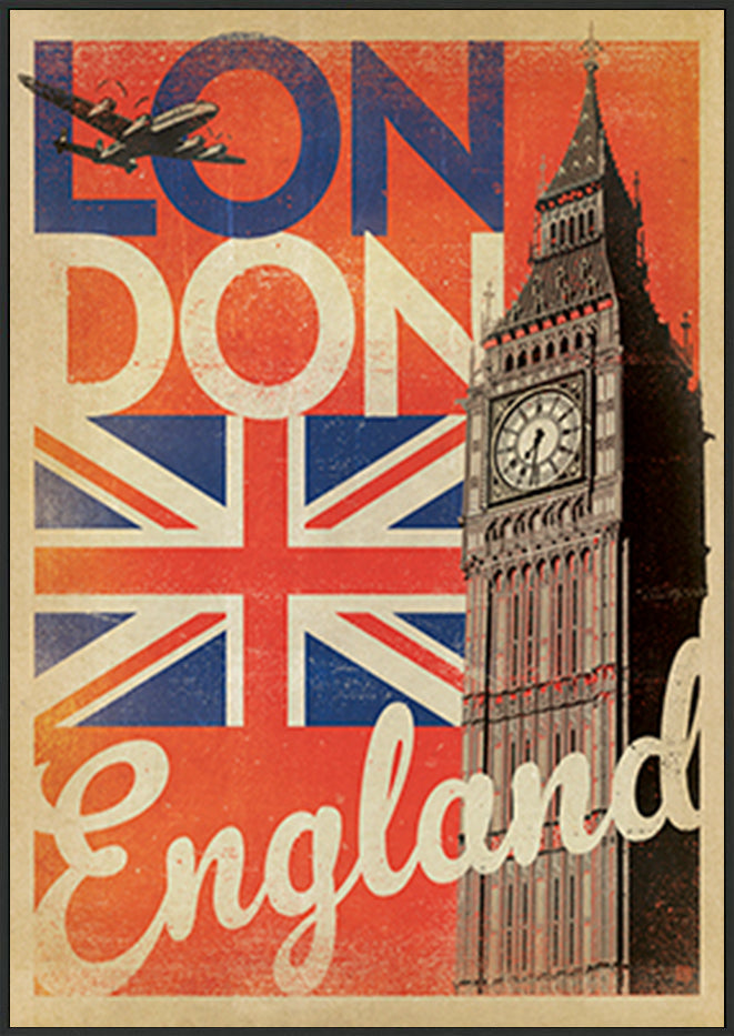 AL JOEAND 116790 VINTAGE ADVERTISING BIG BEN LONDON ENGLAND UNION JACK - ArtFramed