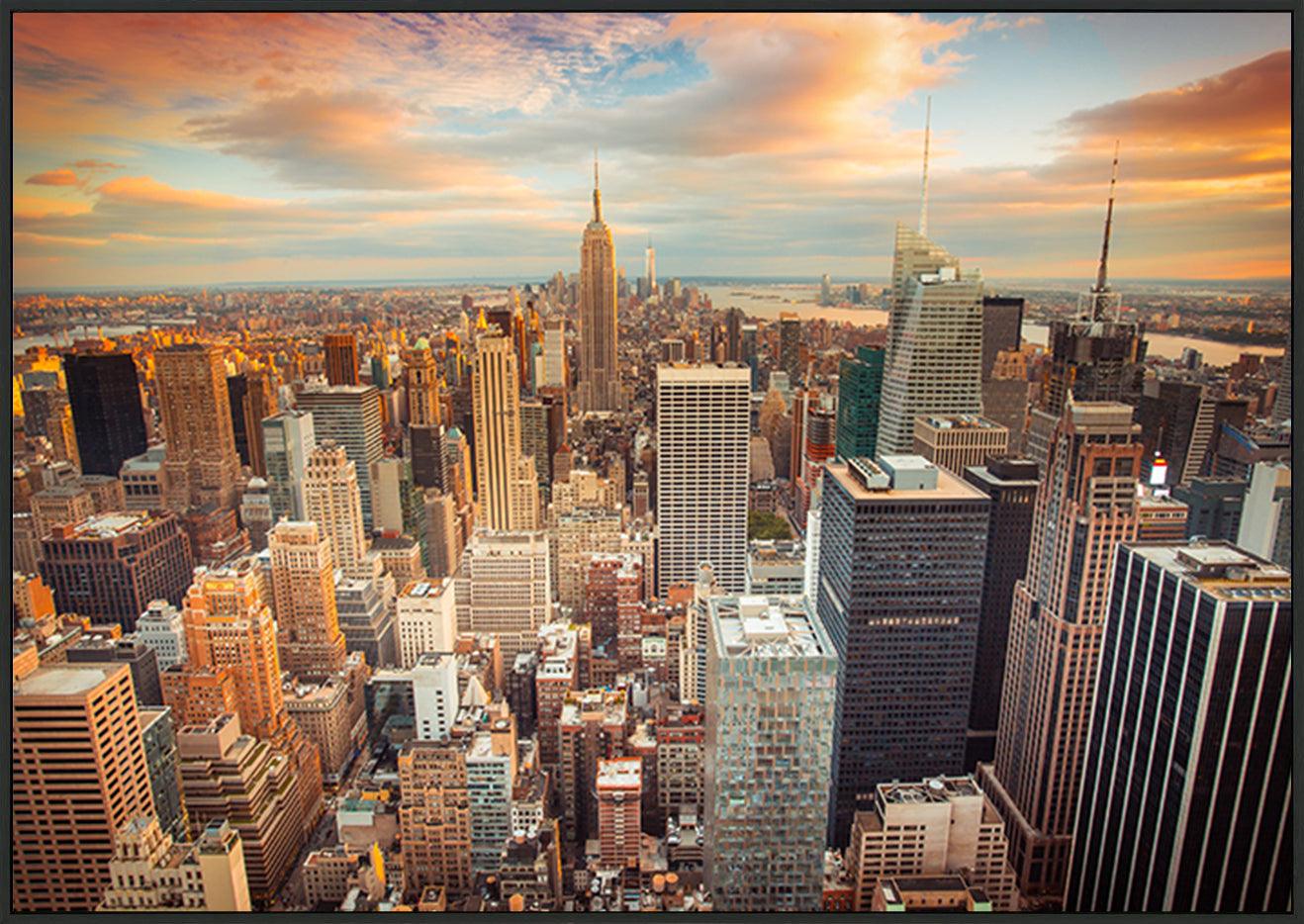 a99319276s Sunset aerial view of New York City looking over midtown Manhattan towards downtown copy - ArtFramed