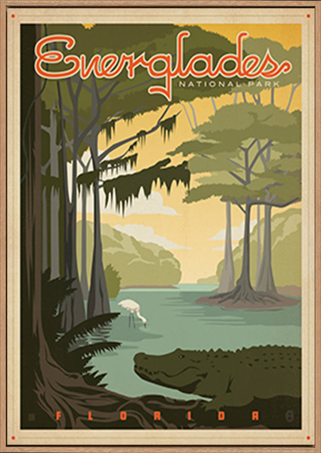 AL JOEAND 116278 VINTAGE FLORIDA EVERGLADES ALIGATOR USA - ArtFramed