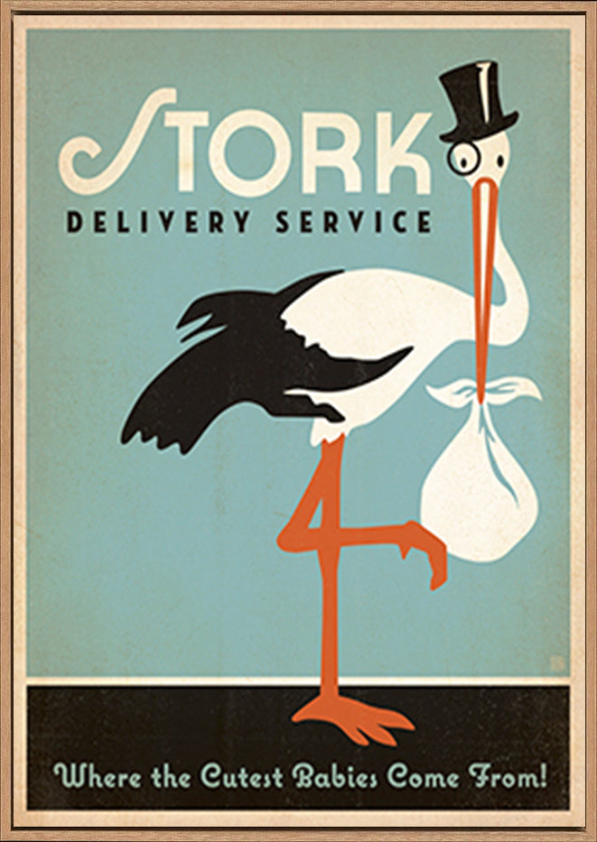 AL JOEAND 116840 VINTAGE ADVERTISING STORK DELIVERY SERVICE WHERE THE CUTTEST BABIES COME FROM - ArtFramed