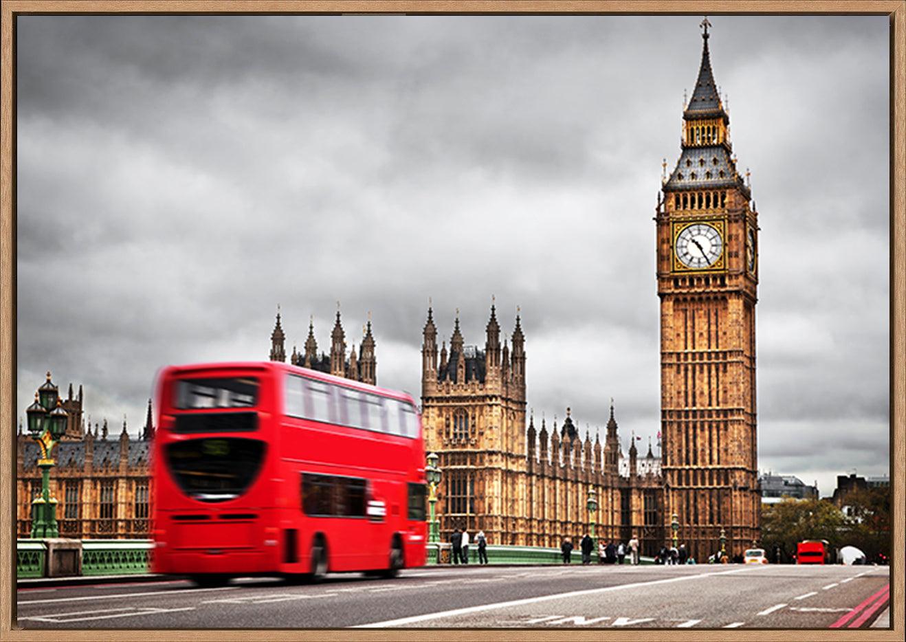 a62125285s London double decker bus on bridge with British houses of parliament in Westminster copy - ArtFramed
