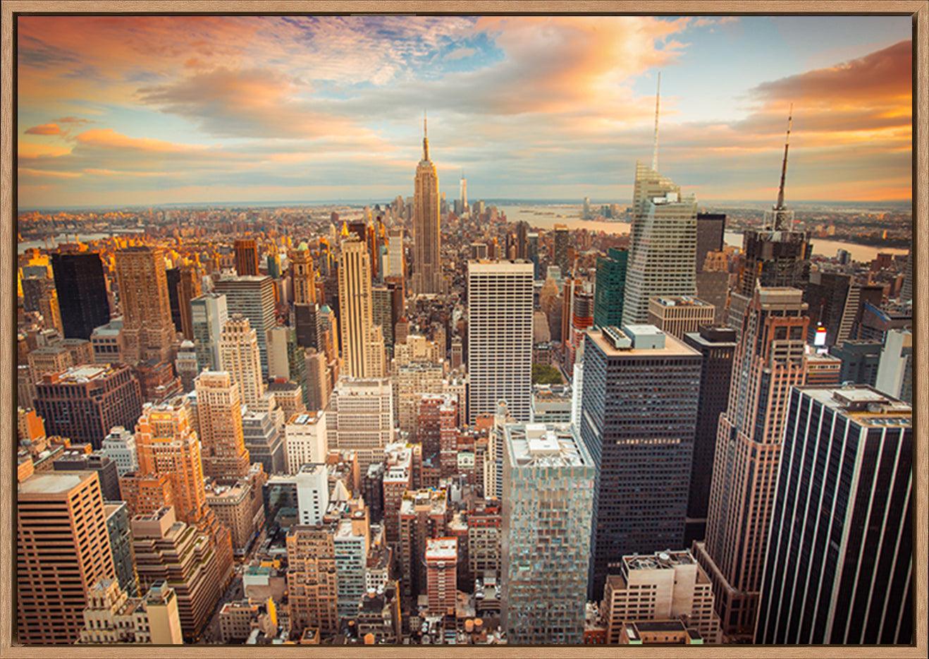 a99319276s Sunset aerial view of New York City looking over midtown Manhattan towards downtown copy - ArtFramed
