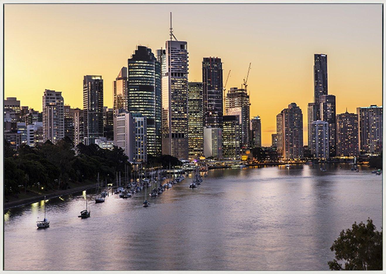 97584509 Brisbane City sunset riverside and harbour, from Kangaroo Point Cliffs copy - ArtFramed