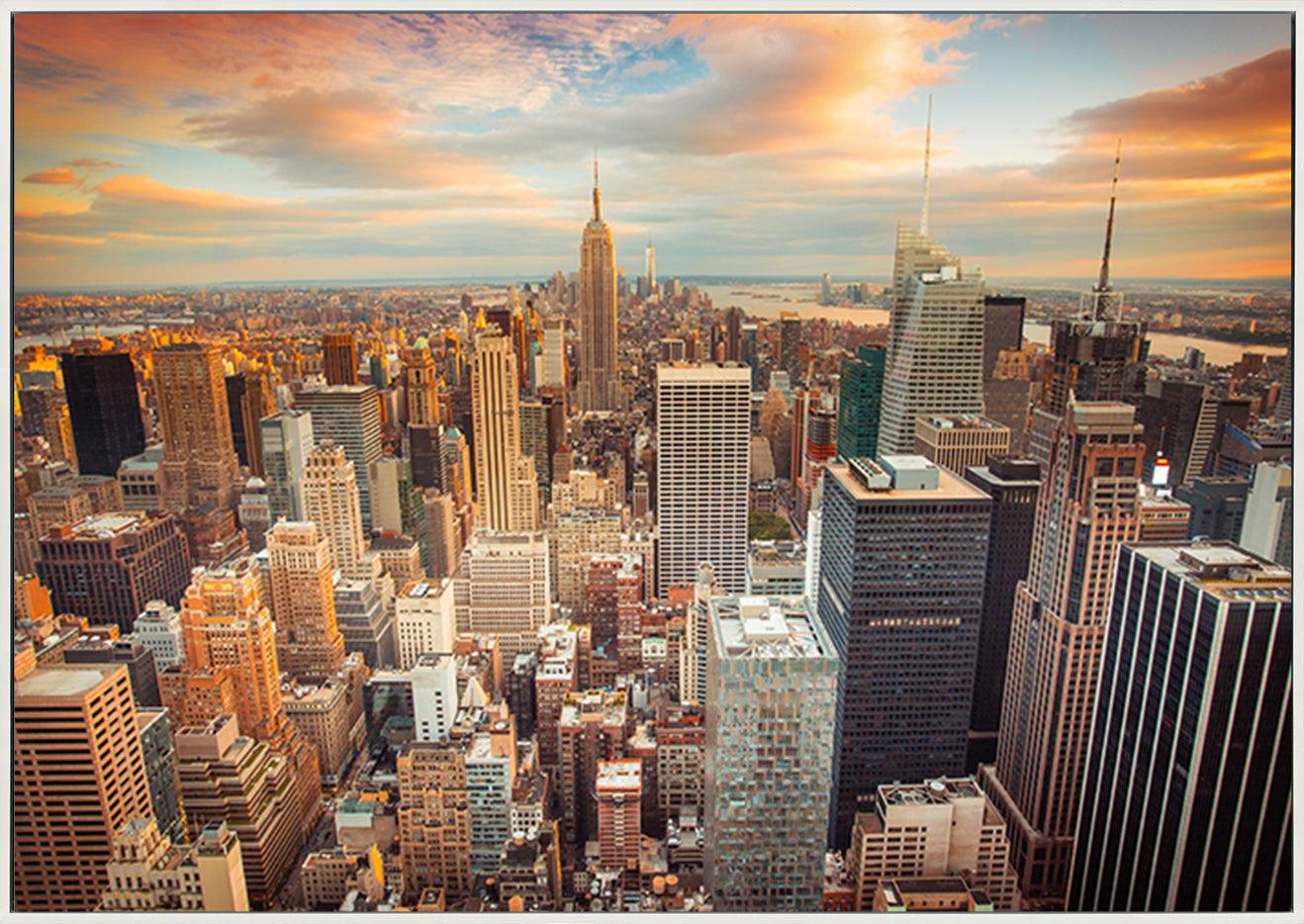 a99319276s Sunset aerial view of New York City looking over midtown Manhattan towards downtown copy - ArtFramed