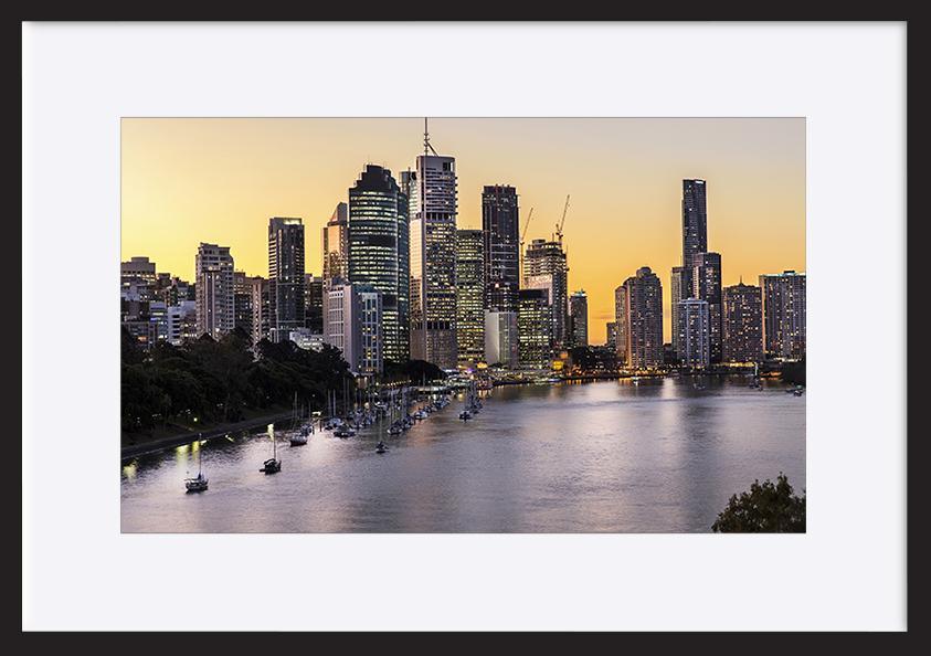 97584509 Brisbane City sunset riverside and harbour, from Kangaroo Point Cliffs copy - ArtFramed