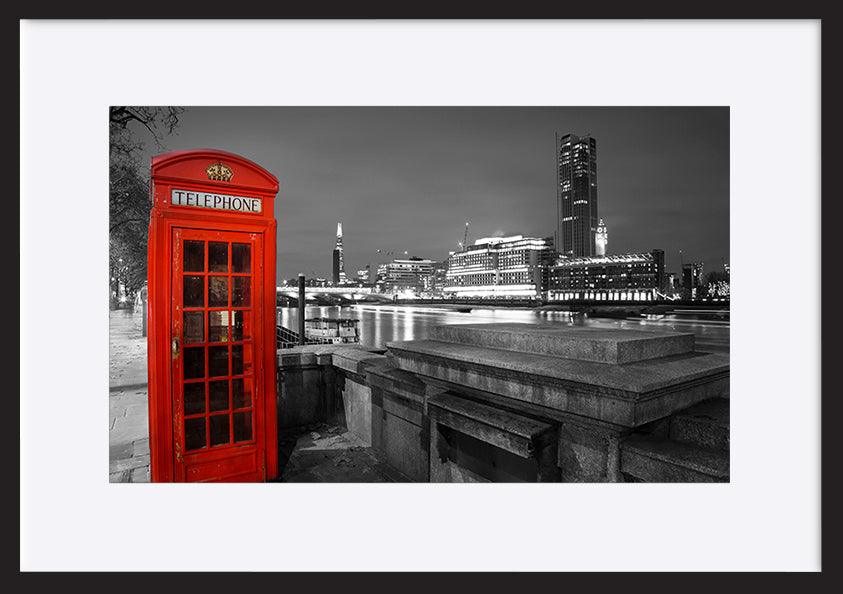 a09630037d ratio copy.66 Red Telephone Box by the Thames Night Scene - ArtFramed