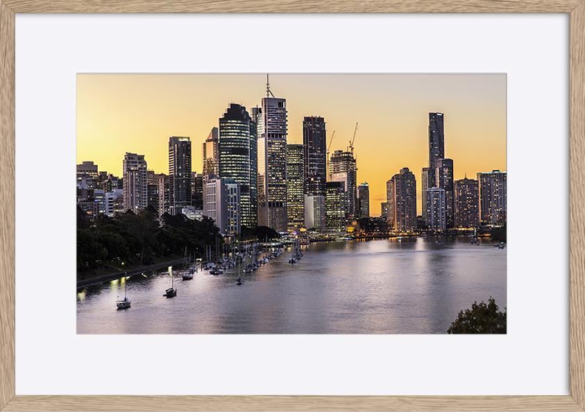 97584509 Brisbane City sunset riverside and harbour, from Kangaroo Point Cliffs copy - ArtFramed