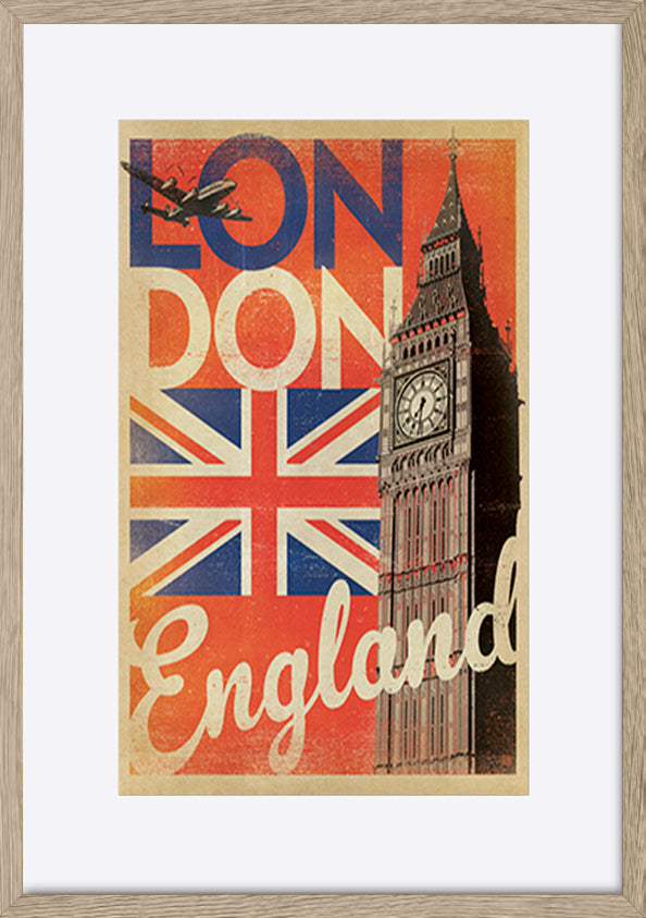 AL JOEAND 116790 VINTAGE ADVERTISING BIG BEN LONDON ENGLAND UNION JACK - ArtFramed