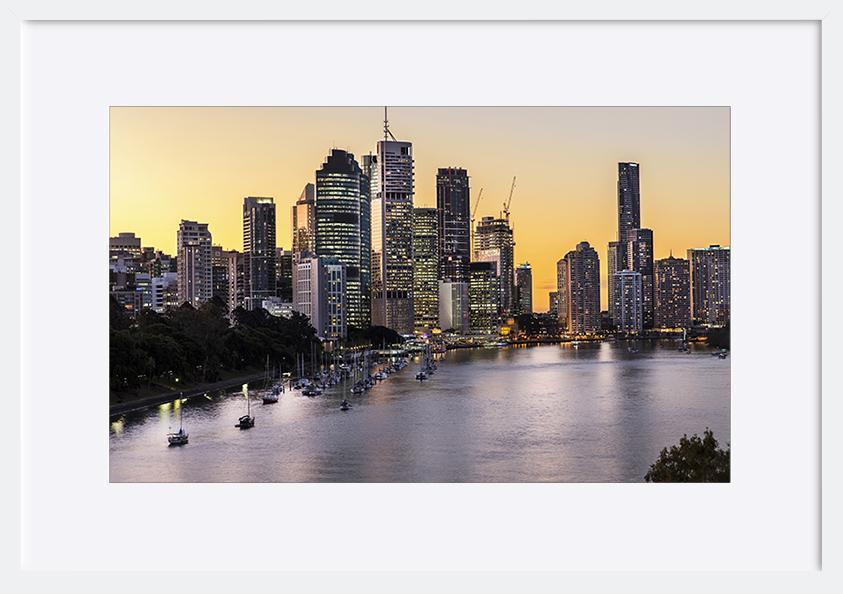 97584509 Brisbane City sunset riverside and harbour, from Kangaroo Point Cliffs copy - ArtFramed