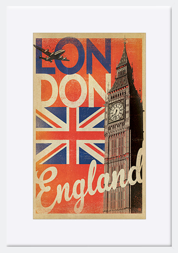 AL JOEAND 116790 VINTAGE ADVERTISING BIG BEN LONDON ENGLAND UNION JACK - ArtFramed