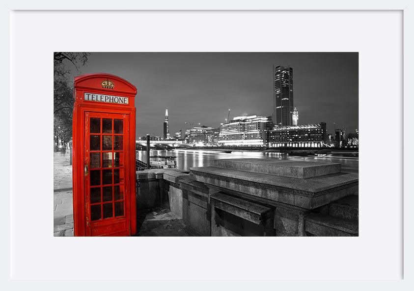 a09630037d ratio copy.66 Red Telephone Box by the Thames Night Scene - ArtFramed