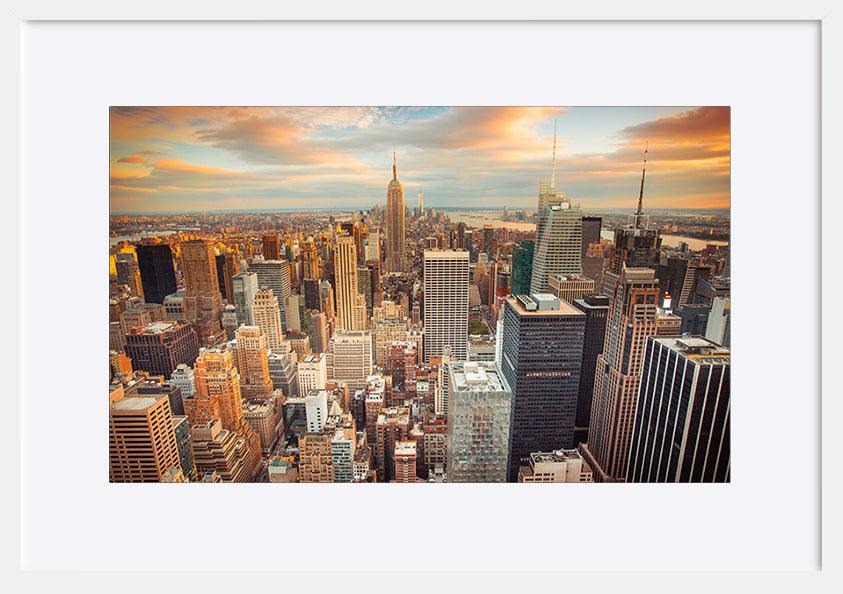 a99319276s Sunset aerial view of New York City looking over midtown Manhattan towards downtown copy - ArtFramed