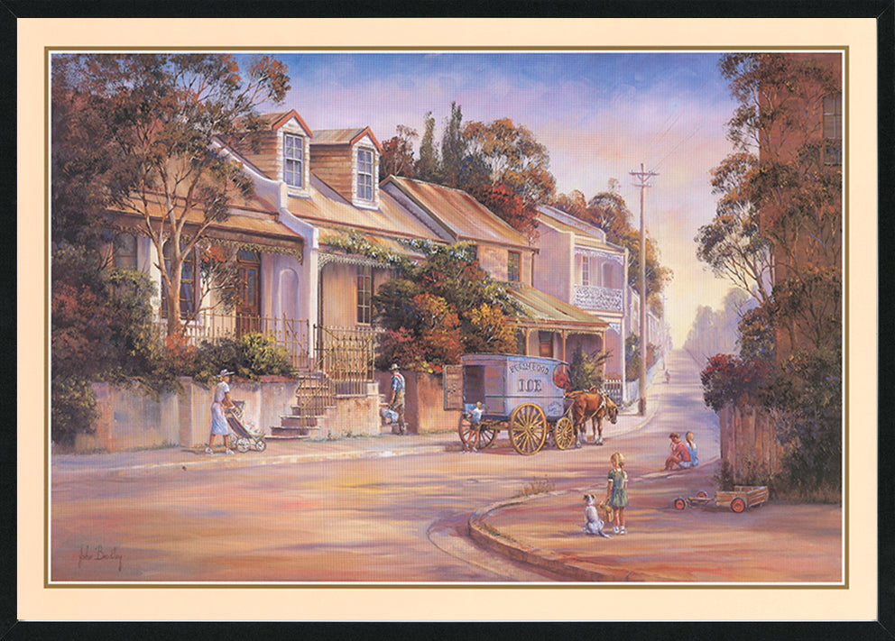 John Bradley JB21 The Ice Delivery 594x420mm in black frame Australian Country scene