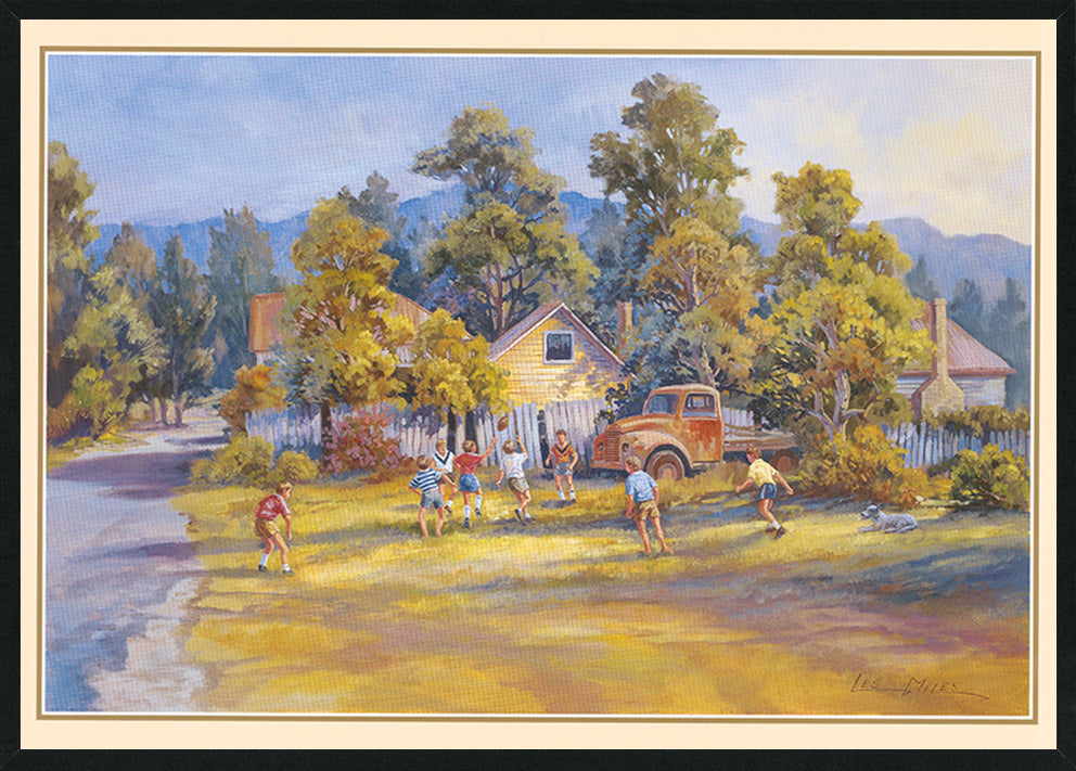 Les Miles LM059 Footy on the back block 594x420mm size Black frame