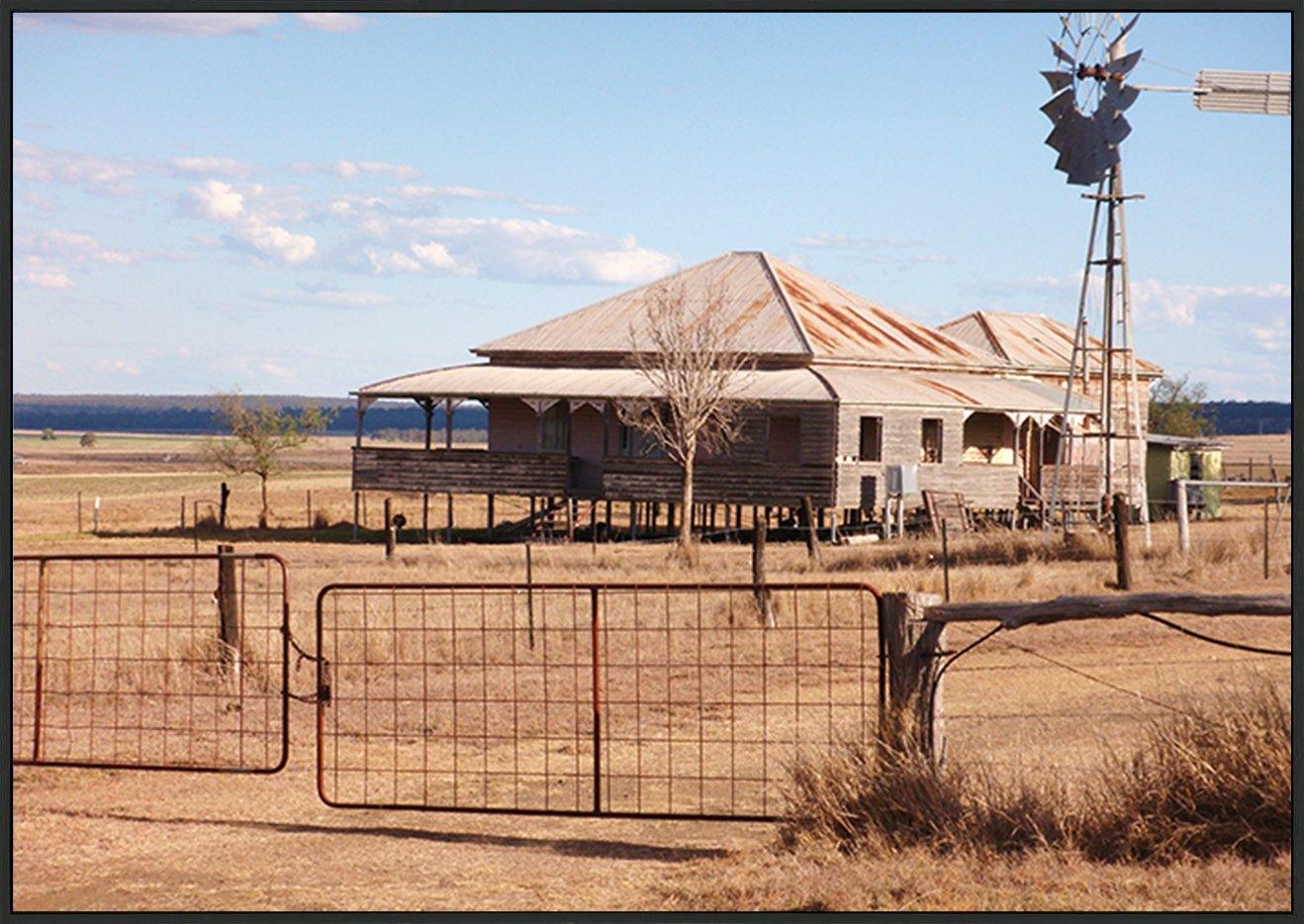 7728011 Photograph of old house in drought area of outback Queensland, Australia, showing colonial architecture, and rural surroundings copy - ArtFramed