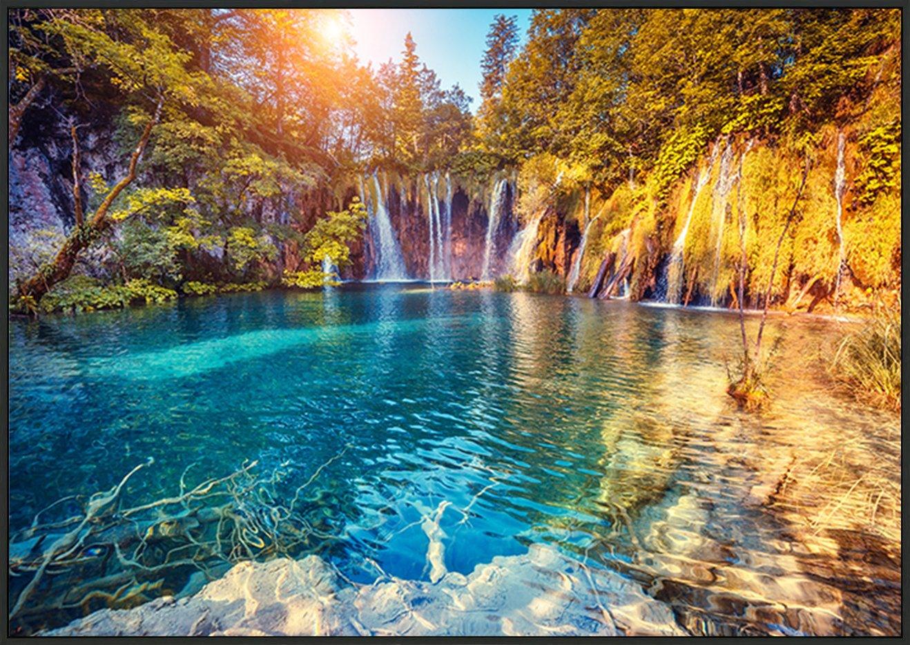 87118112 Majestic view on turquoise water and sunny beams in the Plitvice Lakes National Park Croatia copy. Europe - ArtFramed