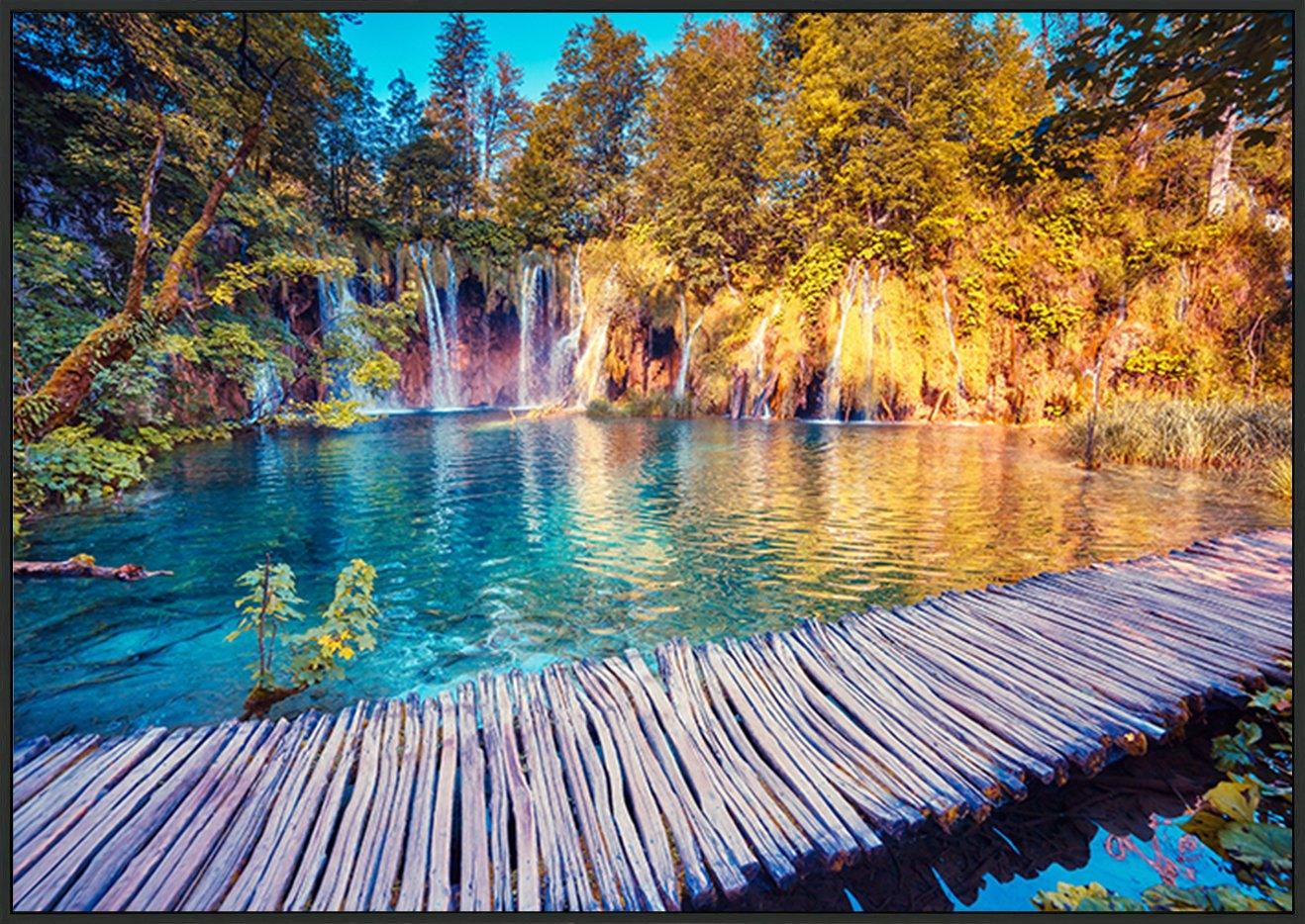 87748157 Majestic view on turquoise water and sunny beams in the Plitvice Lakes National Park Croatia Europe copy - ArtFramed