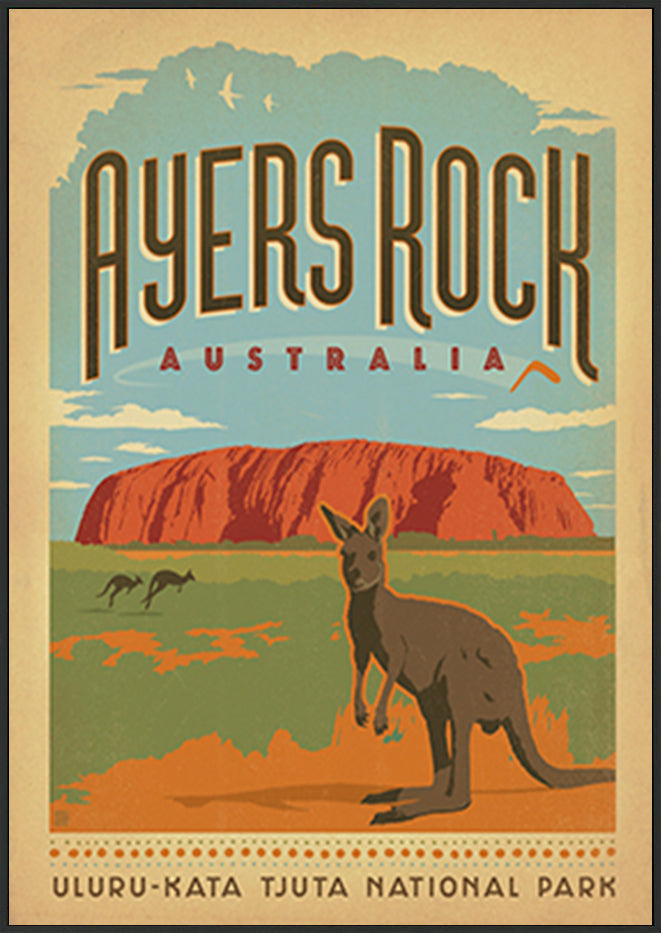 AL JOEAND 116751 VINTAGE ADVERTISING AYRES ROCK ULURU NORTHERN TERRITORY KAGAROO AUSTRALIA - ArtFramed