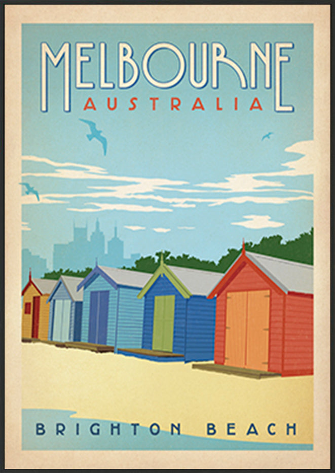 AL JOEAND 116767 VINTAGE ADVERTISING BRIGHTON BEACH BOXES MELBOURNE AUSTRALIA - ArtFramed
