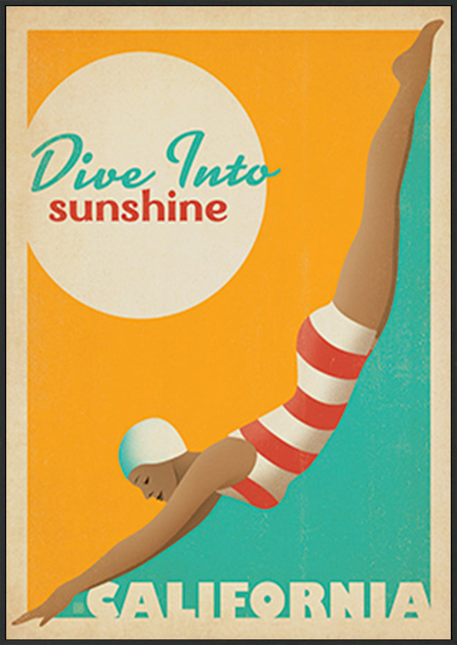 AL JOEAND 116829 VINTAGE ADVERTISING DIVE IN TO SUNSHINE CALIFORNIA USA - ArtFramed