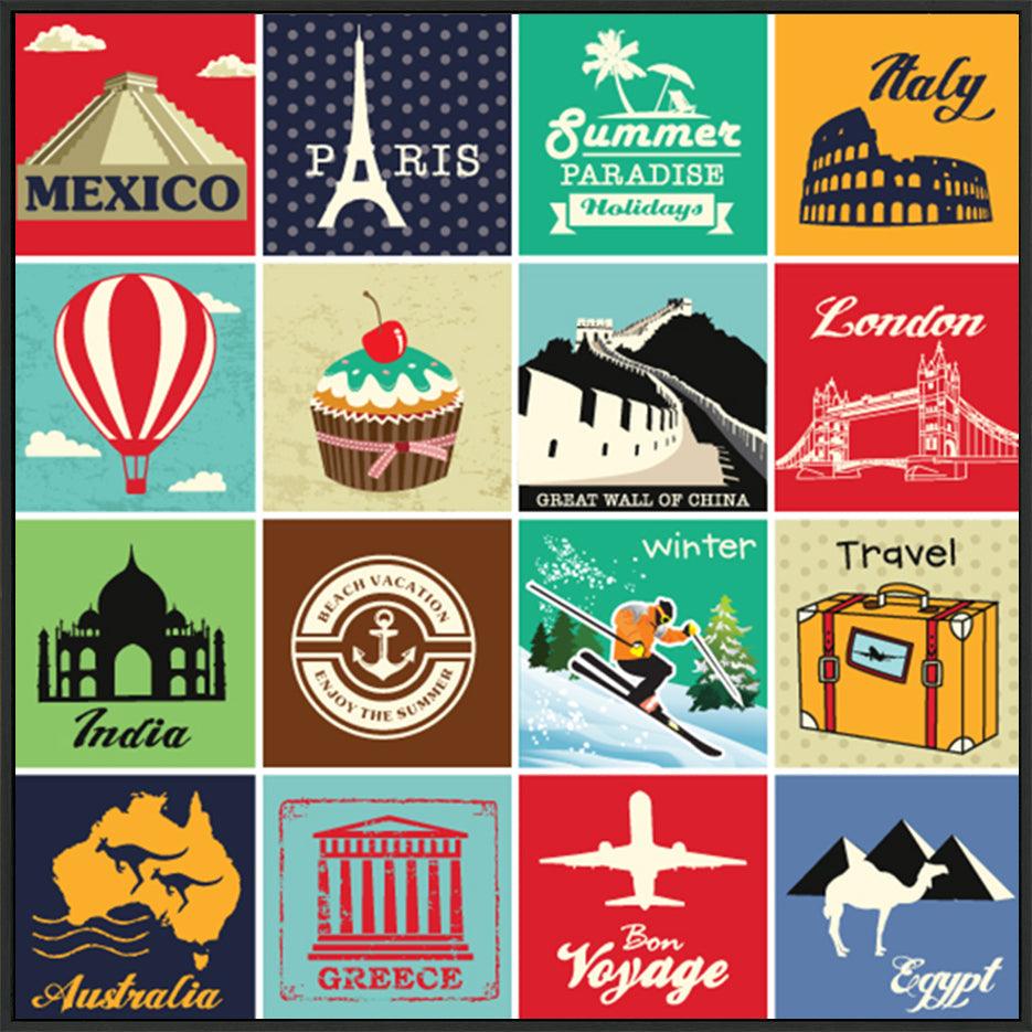 a45920305s Set of vintage retro vacation and travel label cards and symbols - ArtFramed