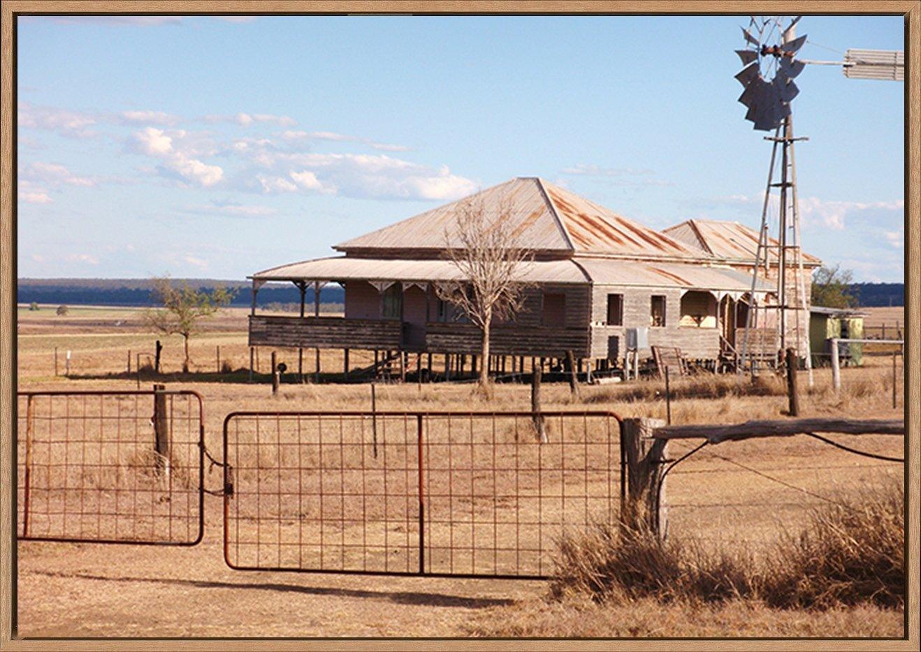 7728011 Photograph of old house in drought area of outback Queensland, Australia, showing colonial architecture, and rural surroundings copy - ArtFramed