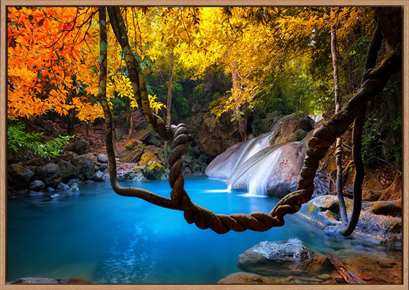 96874397 Tropical waterfall flows through dense jungle forest and falls into wild pond copy - ArtFramed