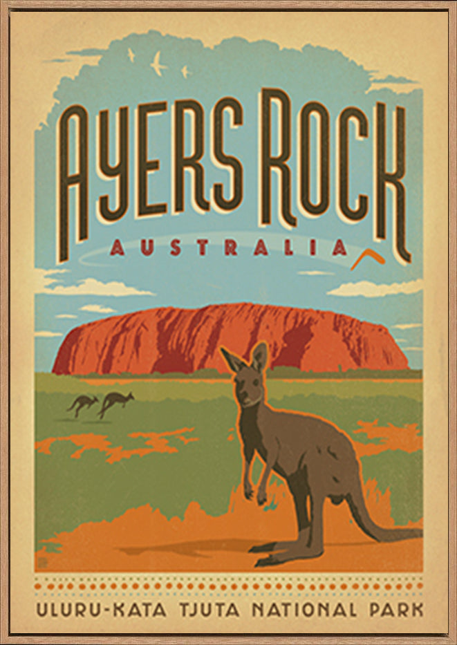 AL JOEAND 116751 VINTAGE ADVERTISING AYRES ROCK ULURU NORTHERN TERRITORY KAGAROO AUSTRALIA - ArtFramed