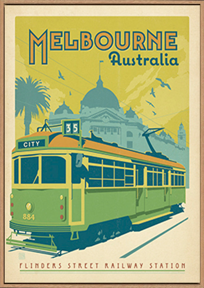 AL JOEAND 116753 VINTAGE ADVERTISING FLINDERS STREET RAILWAY STATTION MELBOURNE TRAM AUSTRALIA - ArtFramed