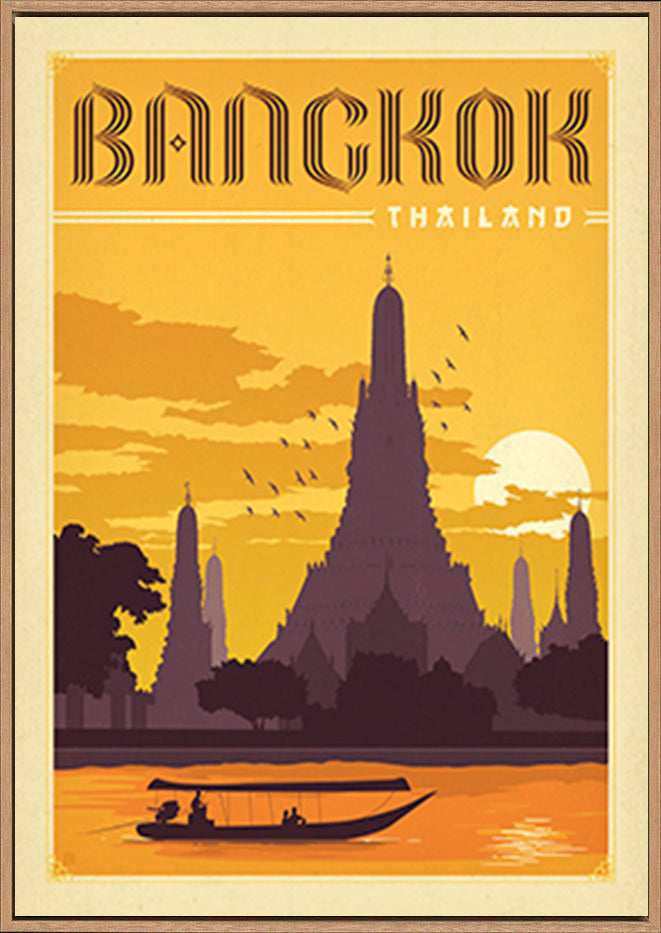 AL JOEAND 116792 VINTAGE ADVERTISING BANGKOK THAILAND TEMPLE RIVER BOAT - ArtFramed