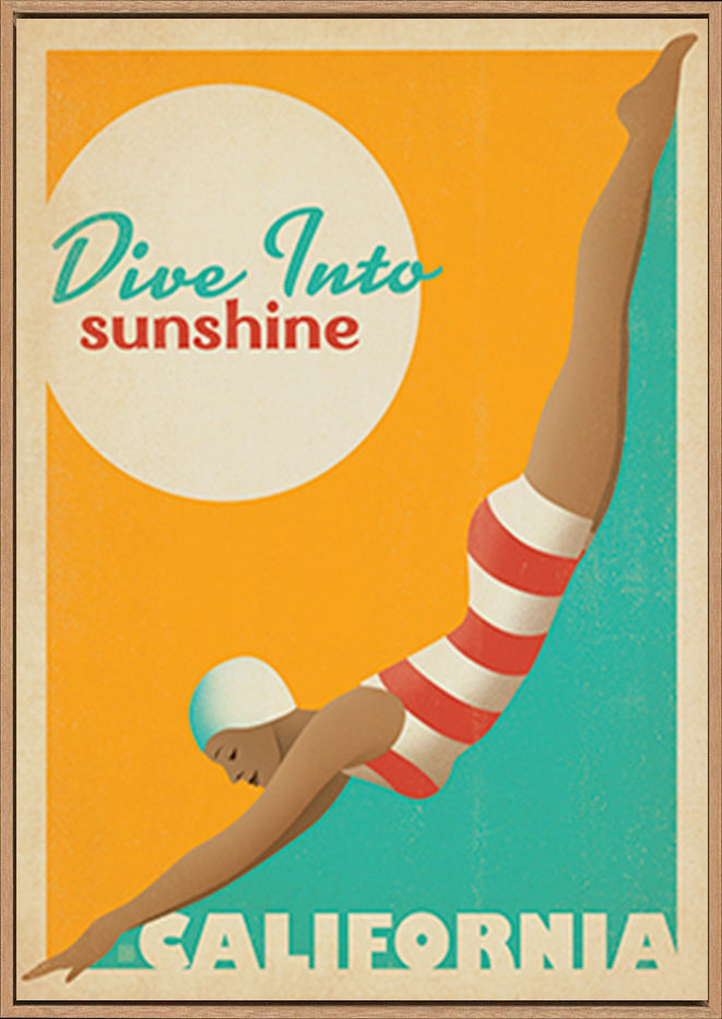 AL JOEAND 116829 VINTAGE ADVERTISING DIVE IN TO SUNSHINE CALIFORNIA USA - ArtFramed