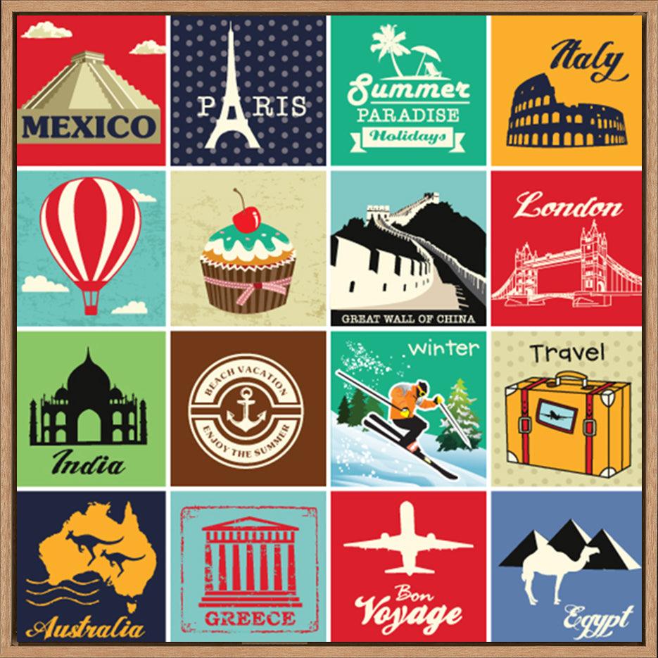 a45920305s Set of vintage retro vacation and travel label cards and symbols - ArtFramed