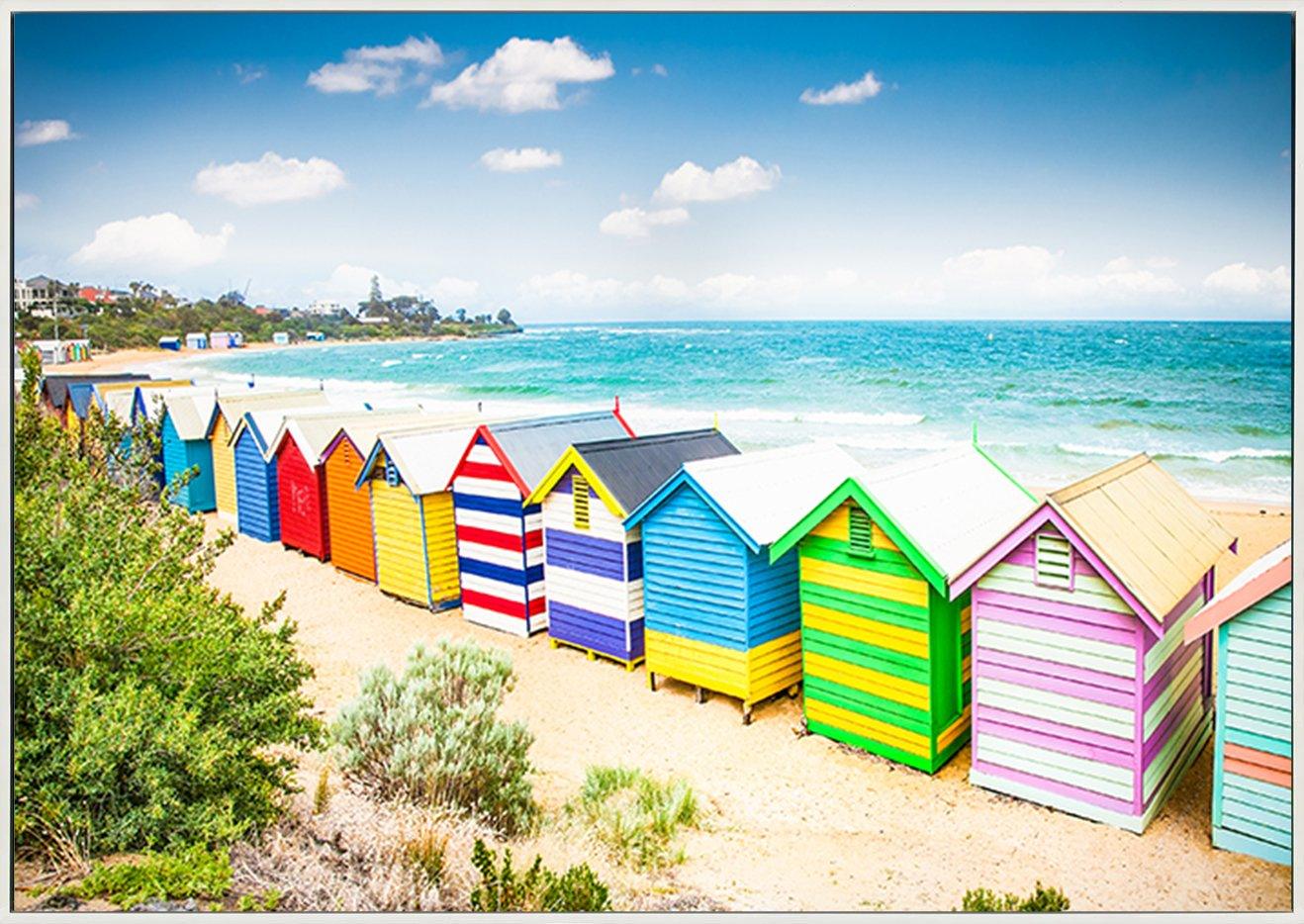 82309313 Beautiful Bathing boxes houses on white sandy beach at Brighton beach in Melbourne Australia copy - ArtFramed