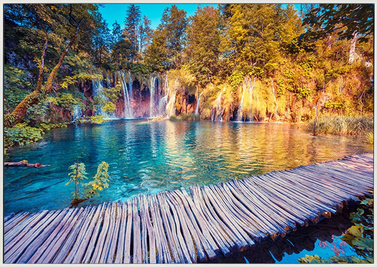 87748157 Majestic view on turquoise water and sunny beams in the Plitvice Lakes National Park Croatia Europe copy - ArtFramed
