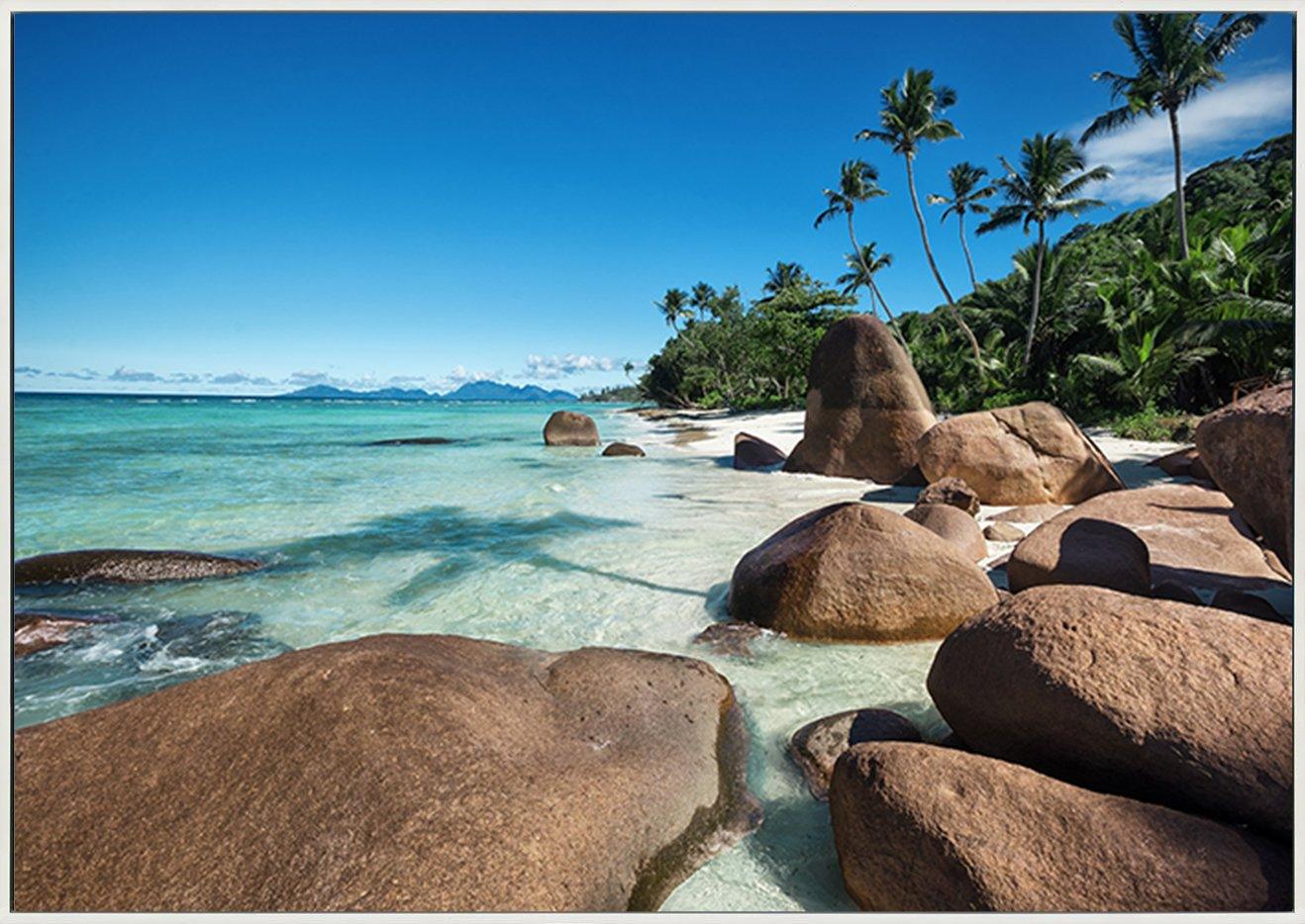 98756840 Deep blue sky and beautiful beach with enormous stones Seychelle islands copy - ArtFramed