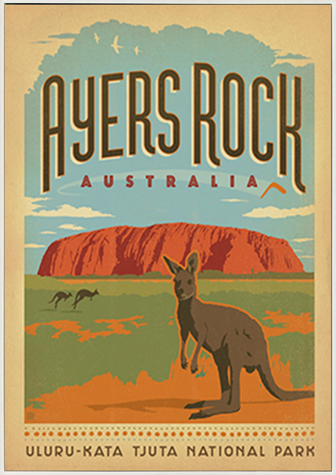 AL JOEAND 116751 VINTAGE ADVERTISING AYRES ROCK ULURU NORTHERN TERRITORY KAGAROO AUSTRALIA - ArtFramed