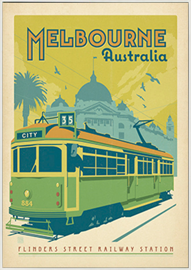 AL JOEAND 116753 VINTAGE ADVERTISING FLINDERS STREET RAILWAY STATTION MELBOURNE TRAM AUSTRALIA - ArtFramed