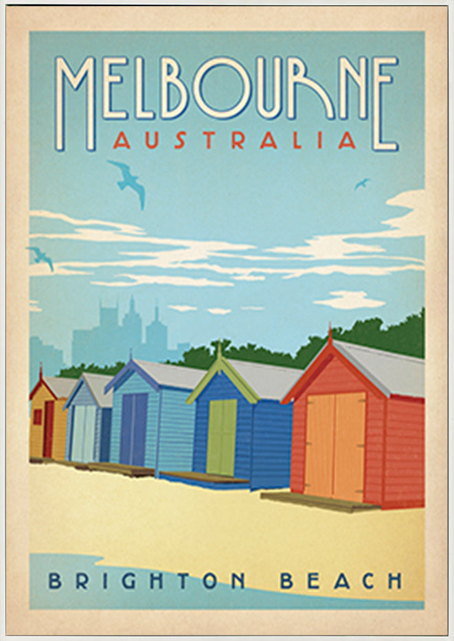 AL JOEAND 116767 VINTAGE ADVERTISING BRIGHTON BEACH BOXES MELBOURNE AUSTRALIA - ArtFramed
