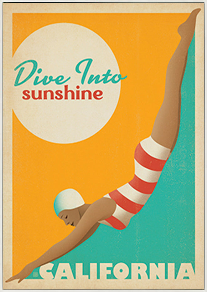 AL JOEAND 116829 VINTAGE ADVERTISING DIVE IN TO SUNSHINE CALIFORNIA USA - ArtFramed