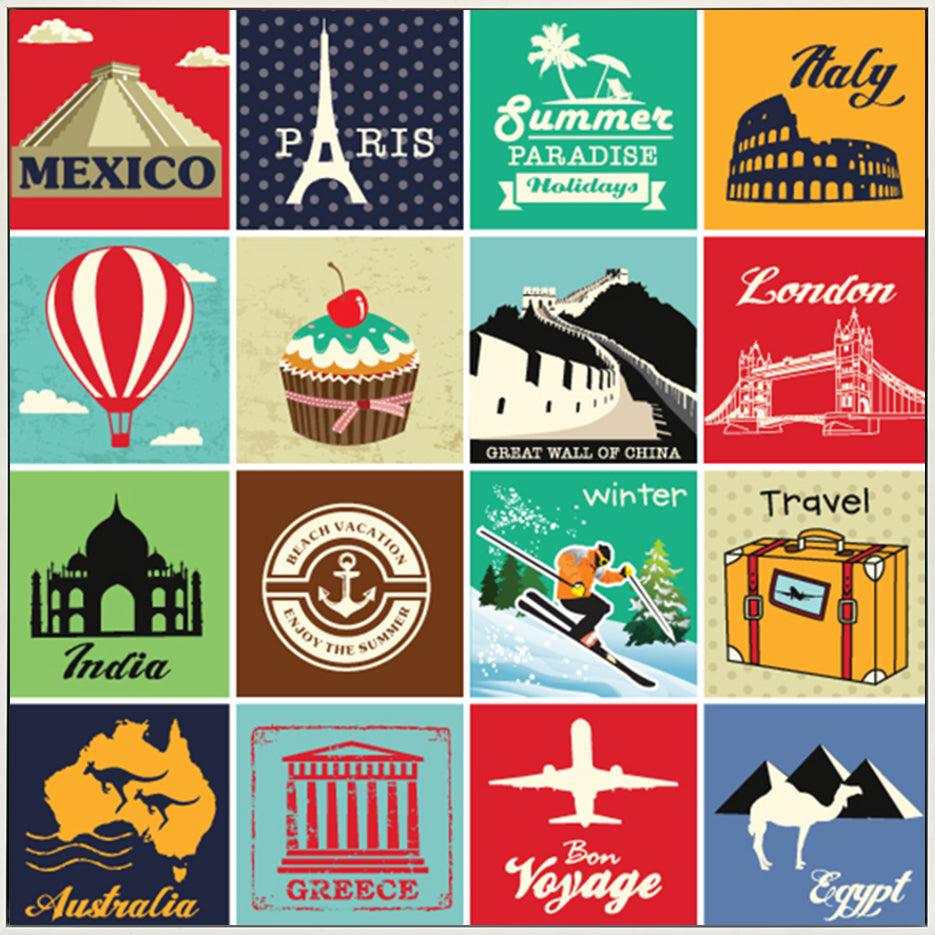 a45920305s Set of vintage retro vacation and travel label cards and symbols - ArtFramed