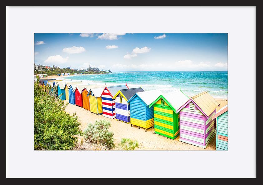 82309313 Beautiful Bathing boxes houses on white sandy beach at Brighton beach in Melbourne Australia copy - ArtFramed