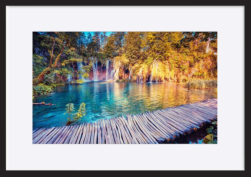 87748157 Majestic view on turquoise water and sunny beams in the Plitvice Lakes National Park Croatia Europe copy - ArtFramed