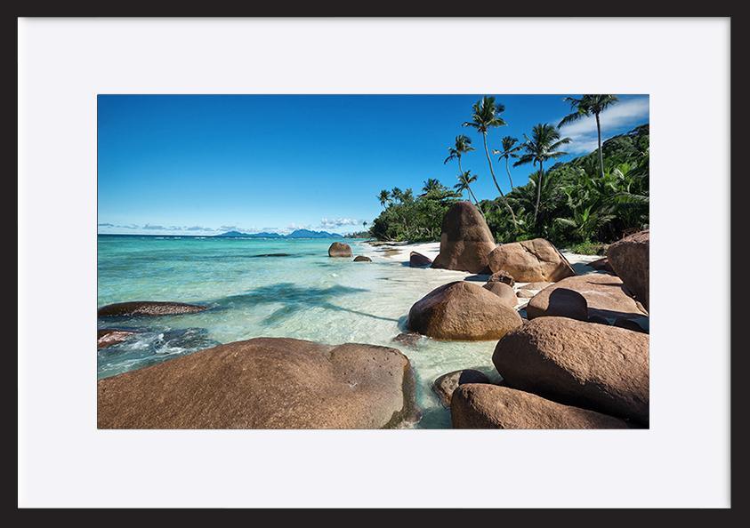 98756840 Deep blue sky and beautiful beach with enormous stones Seychelle islands copy - ArtFramed
