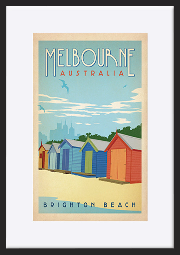 AL JOEAND 116767 VINTAGE ADVERTISING BRIGHTON BEACH BOXES MELBOURNE AUSTRALIA - ArtFramed
