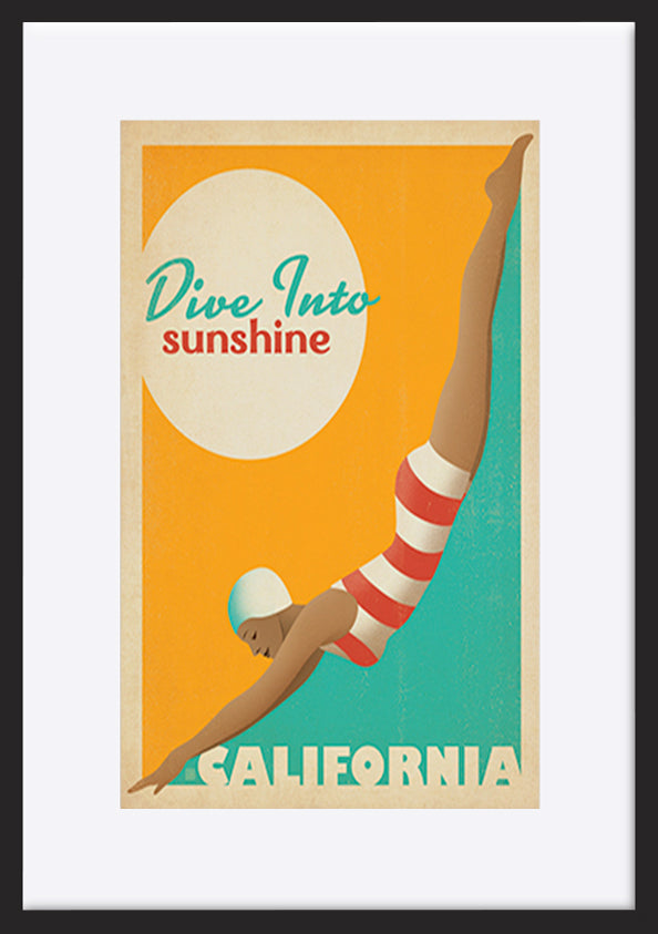 AL JOEAND 116829 VINTAGE ADVERTISING DIVE IN TO SUNSHINE CALIFORNIA USA - ArtFramed