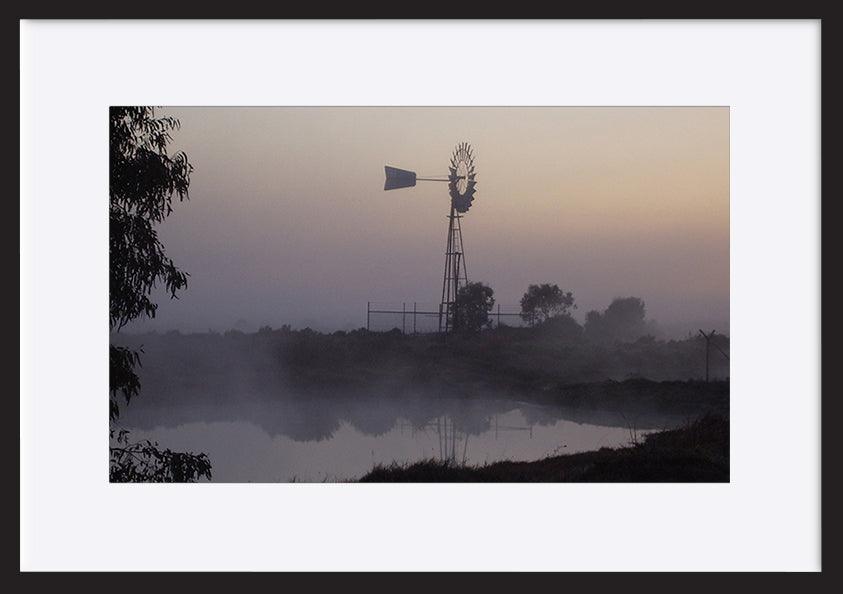 a076763 Australian windmill fog day creek Foggy morning copy - ArtFramed