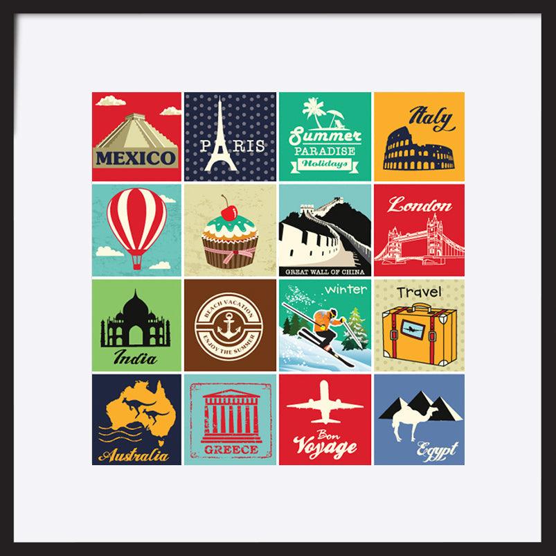 a45920305s Set of vintage retro vacation and travel label cards and symbols - ArtFramed