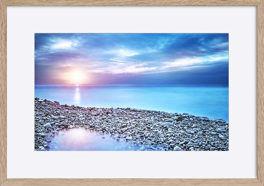 90330044 Beautiful seascape amazing view of pebble coastline in mild sunset light copy - ArtFramed